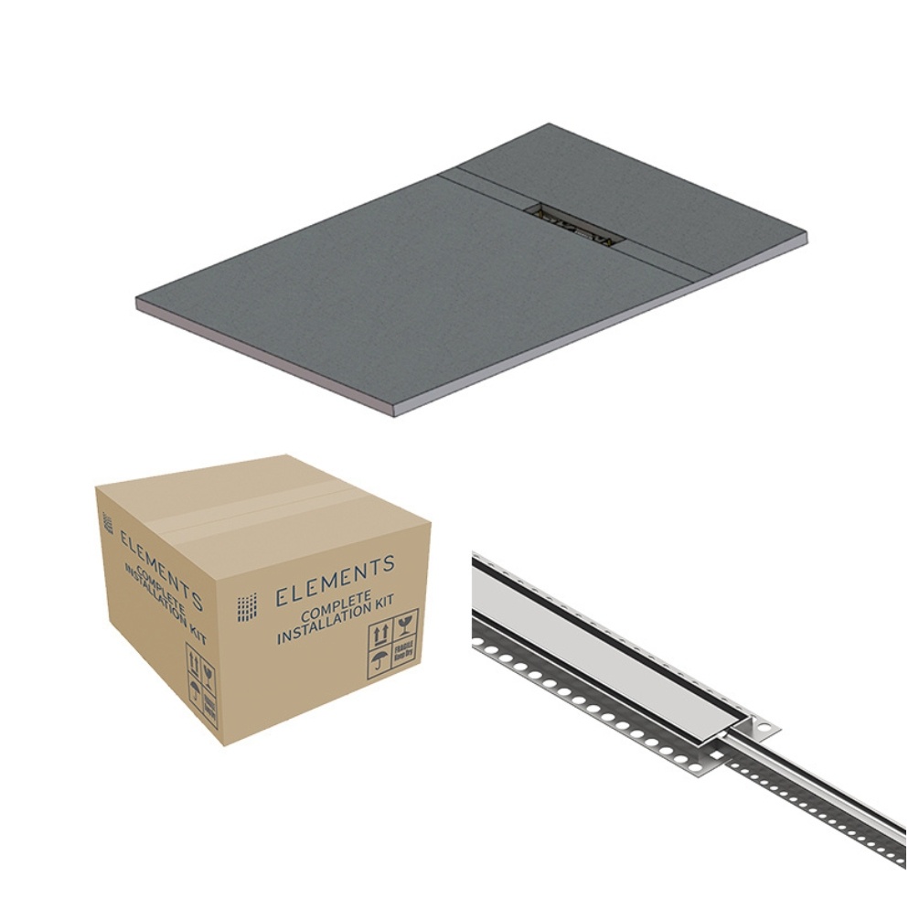 Cut out image of the Abacus Elements Linear Uno 1200mm x 900mm Stainless Steel End Drain Wetroom Former Kit